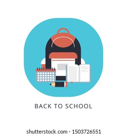 Back to school web banner, colorful kid backpack illustration.