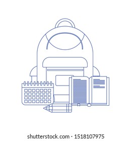Back to school web banner, colorful kid backpack illustration. Concept of line icon
