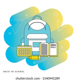 Back to school web banner, colorful kid backpack illustration