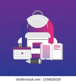 Back to school web banner, colorful kid backpack illustration.