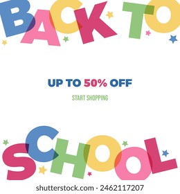 Back to school web banner with colorful title. Minimalistic trendy design templates. For web ads, postcard, card, discount flyers and big sale banners
