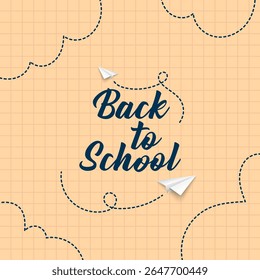 Back to school web banner. creative poster with back to school lettering logo and paper planes. vector illustration