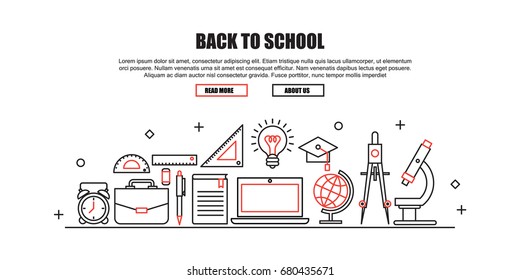 Back to School Web banner, Education Concept. Flat Thin line Designed Vector Illustration