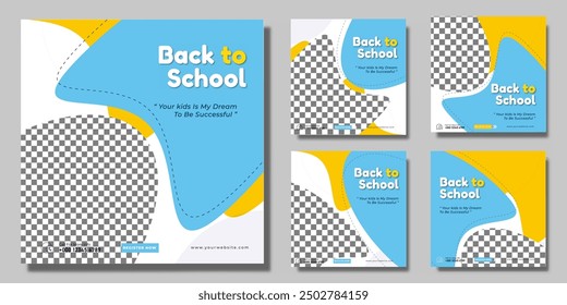 Back to school web banner higher education square flyer study abroad poster template vector