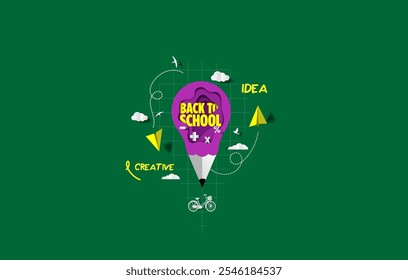 Back to school web banner. Vector creative poster with back to school lettering logo and paper planes. Checkered background of school notebook, education concept