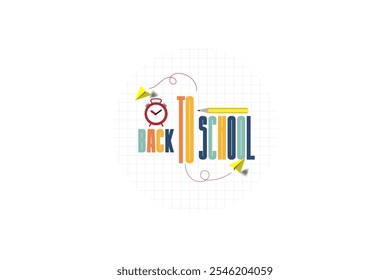 Back to school web banner. Vector creative poster with back to school lettering logo and paper planes. Checkered background of school notebook, education concept