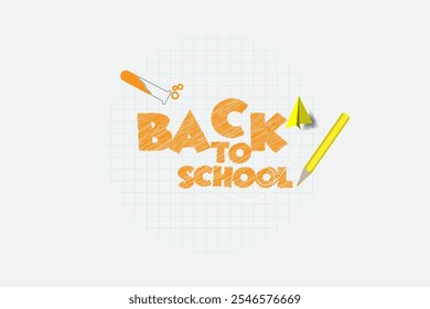 Back to school web banner. Vector creative poster with back to school lettering logo and paper planes. Checkered background of school notebook, education concept
