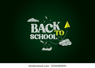 Back to school web banner. Vector creative poster with back to school lettering logo and paper planes. Checkered background of school notebook, education concept