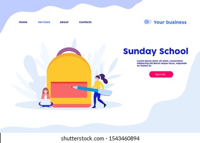 Back to school web page.Flat vector illustration isolated on white background. Can use for web banner, infographics, web page.