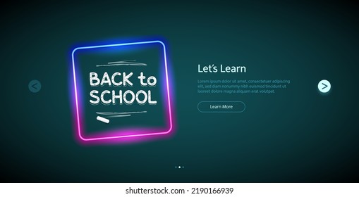 Back to School Website Template with Neon. Vector illustration for education projects.