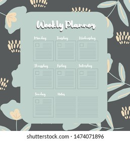 Back to school weekly planner design with flowers and leaves. Girly trendy Bullet Journal. Floral scandinavian background. Personal time management schedule.