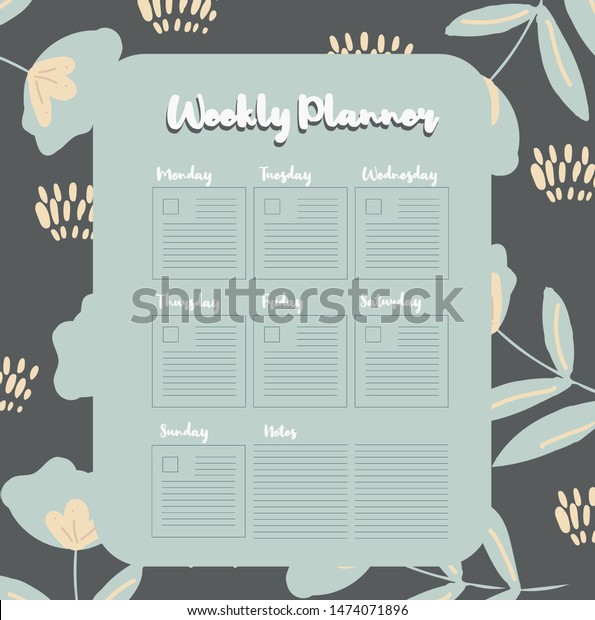 Back School Weekly Planner Design Flowers Stock Vector