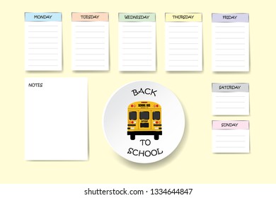 Back to school weekly planner with free place for your notes on light yellow background. 