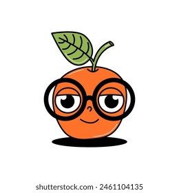 Back to school weird character. Funny apple with glasses with cute face. Groovy element on a transparent background. Contemporary vector illustration.
