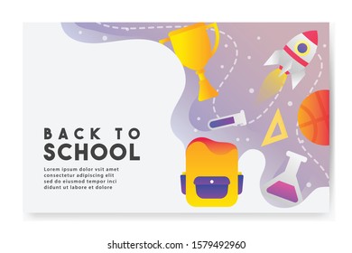 Back to School In White Background Banner With Yellow Backpack and School Stuff Supplies