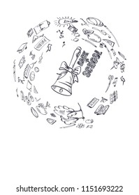 Back to school. White background with drawings on the theme of education.