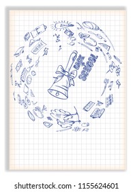 Back to school. White background with drawings on the theme of education.
