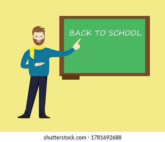 Back to school with white chalk on the school blackboard. vector banner design.