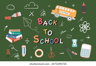 back to school white line object with stationery.illustration for icon,clip art