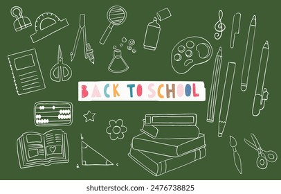 back to school white line object with stationery.illustration for icon,clip art