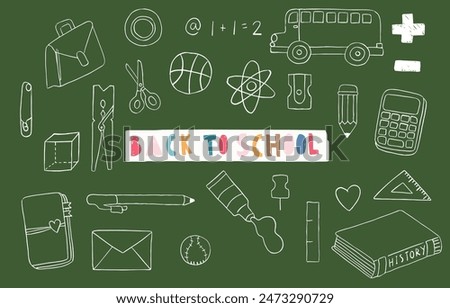 back to school white line object with stationery.illustration for icon,clip art