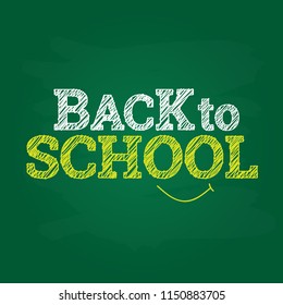 Back to school white typography text on green chalkboard vector design for teacher use to welcome back of students or website banner to advertisement 