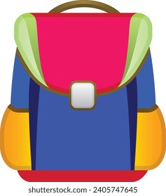 Back to school white vintage sign with yellow school bag isolated on blue background. Vector 3d illustration with orange backpack. Educational banner 
