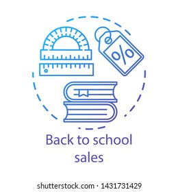 Back to school wholesale concept icon. Stationery items store advertising idea thin line illustration. Seasonal shopping event promotion vector isolated outline drawing. Discount sales, special offer