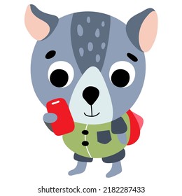 Back to school. Wolf with phone drawing style. White background, isolate. vector illustration.
