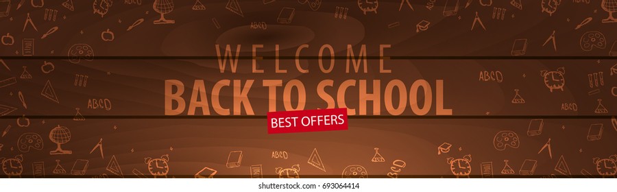 Back to School wooden background. Education banner. Vector illustration