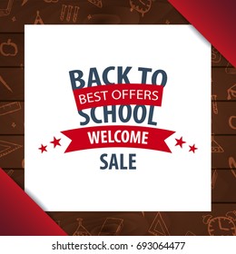 Back to School wooden background. Education banner. Vector illustration