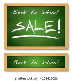 Back to School Wooden Green Chalkboard. Vector illustration.  