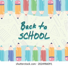 back to school word and color pencils