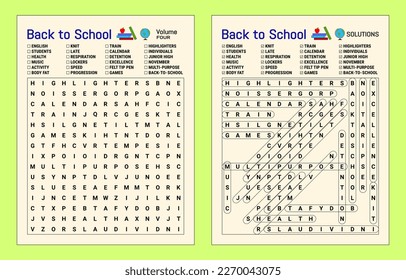 Back To School Word Search Puzzle - Volume Four. The printable format is US letter 8.5x11 inches or larger.