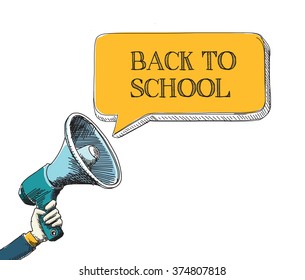 BACK TO SCHOOL word in speech bubble with sketch drawing style