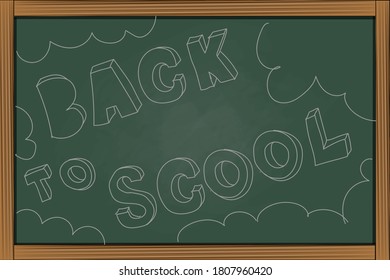 "back to school" word vector on blackboard and wooden written by colorful chalk with children handwriting.
