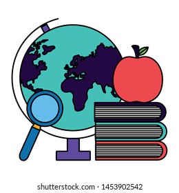 back to school world map and set supplies vector illustration design