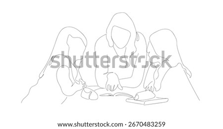 Back to school. World students day line art vector graphic. Teacher and children drawn in line art style. Joy. Happy kids line art.  Hand made vector not Al.