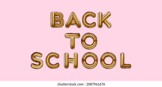 back to school written with foil gold balloons. back to school lettering with realistic gold balloons. back to school typography. isolated vector design. prom background with copy space
