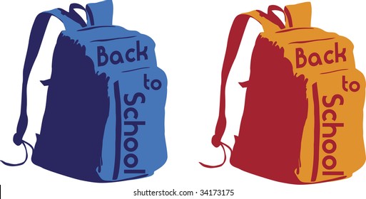 Back to school written on backpack in red and blue