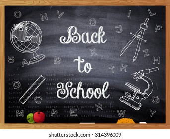 Back to School written black chalkboard  Vector illustration  Easy to edit 