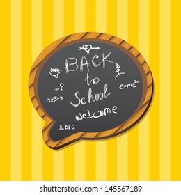 Back to school, written on blackboard with chalk, vector illustration.
