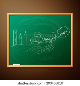 Back to school, written on blackboard with chalk, vector illustration.