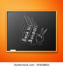 Back to school, written on blackboard with chalk, vector illustration.