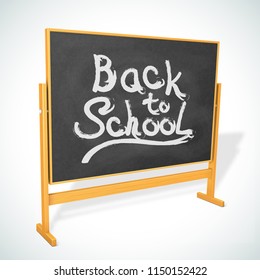 Back to school written on the realistic wooden black blackboard. Turned chalkboard for your web design. Board for education. Vector illustration