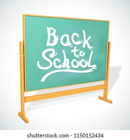 Back to school written on the realistic wooden green blackboard. Turned chalkboard for your web design. First september conception. Vector illustration