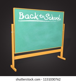 Back to school written on the realistic wooden green blackboard. Turned chalkboard for your web design. First september conception. Vector illustration