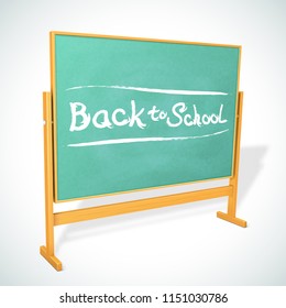 Back to school written on the realistic wooden green blackboard. Turned chalkboard for your web design. First september conception. Vector illustration