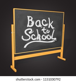 Back to school written on the realistic wooden black blackboard. Turned chalkboard for your web design. Board for education. Vector illustration