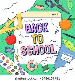 Back to school y2k retro flat illustration background